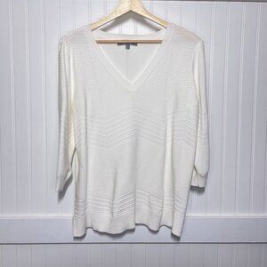 Marled Reunited V-Neck 3/4 Sleeve Textured Knit Sweater Pullover Top Women's
